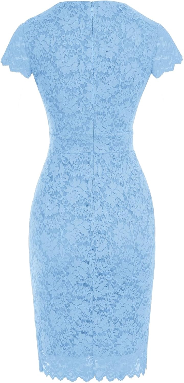 image:imageGRACE KARIN Cocktail Dress for Women Cap Sleeve Lace Dress for Wedding Guest Business Casual DressesLight Blue