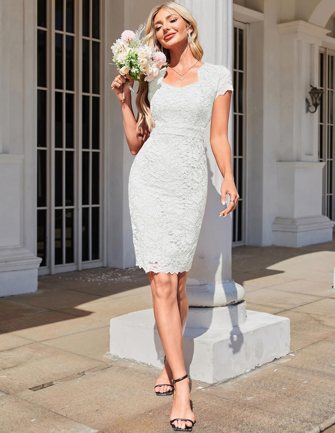 image:imageGRACE KARIN Cocktail Dress for Women Cap Sleeve Lace Dress for Wedding Guest Business Casual DressesWhite