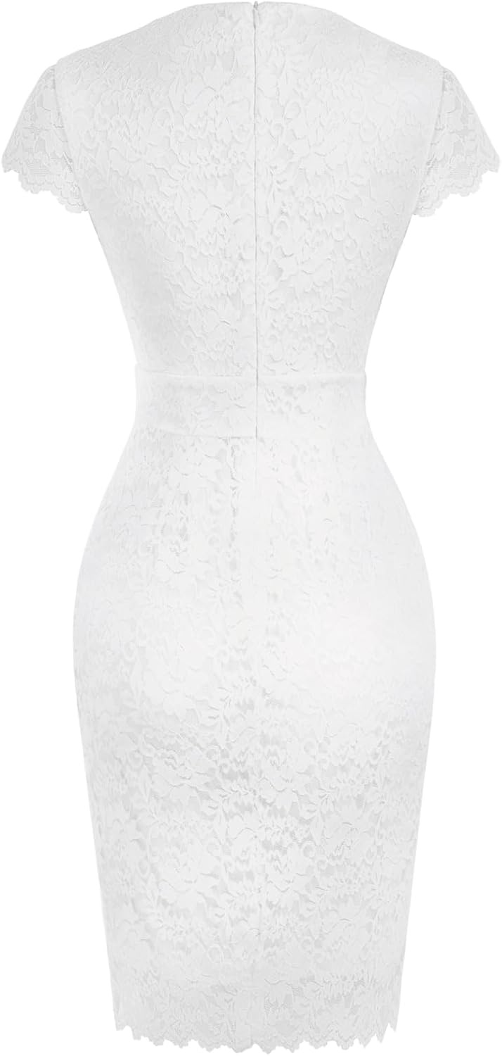 image:imageGRACE KARIN Cocktail Dress for Women Cap Sleeve Lace Dress for Wedding Guest Business Casual DressesWhite