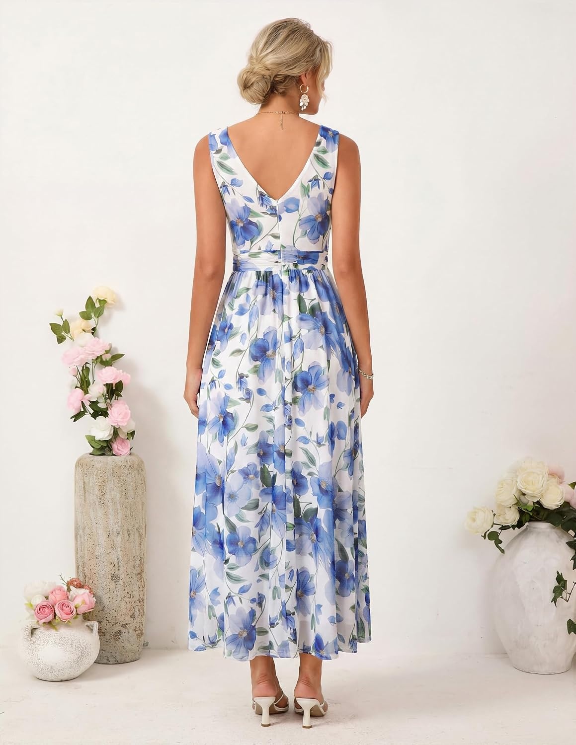 image:imageGRACE KARIN Womens Summer Sleeveless Floral Maxi Dress V Neck Formal Wedding Guest Dress A Line Beach Vacation ClothesLight Blue Floral