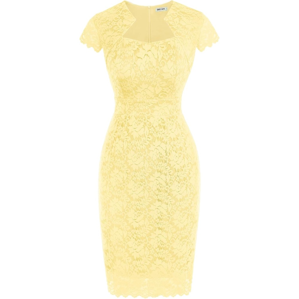 image:imageGRACE KARIN Cocktail Dress for Women Cap Sleeve Lace Dress for Wedding Guest Business Casual DressesButter Yellow