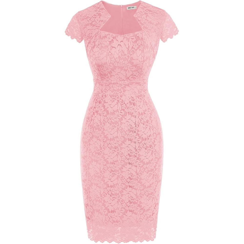 image:imageGRACE KARIN Cocktail Dress for Women Cap Sleeve Lace Dress for Wedding Guest Business Casual DressesCandy Pink