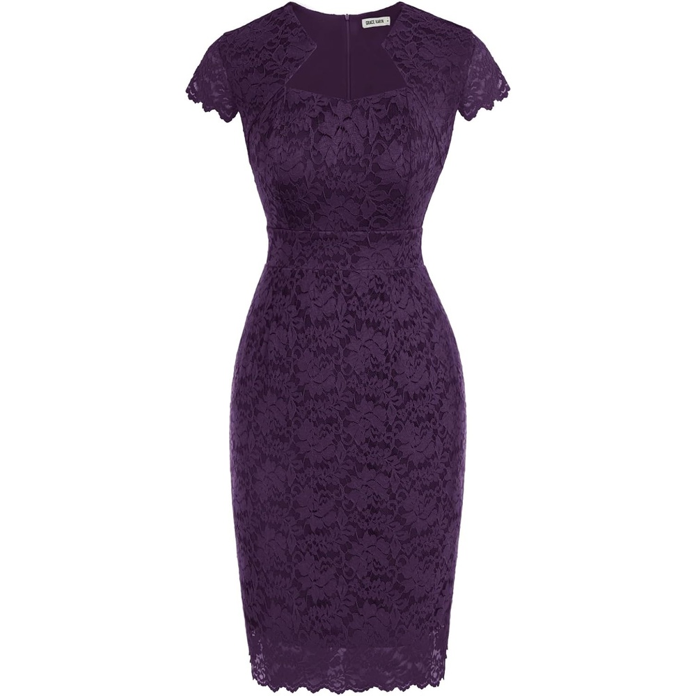 image:imageGRACE KARIN Cocktail Dress for Women Cap Sleeve Lace Dress for Wedding Guest Business Casual DressesDark Purple