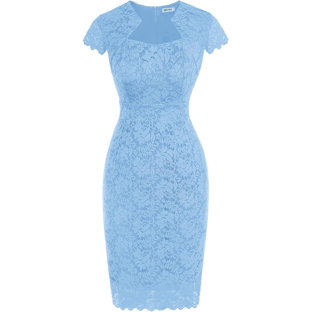 image:imageGRACE KARIN Cocktail Dress for Women Cap Sleeve Lace Dress for Wedding Guest Business Casual DressesLight Blue