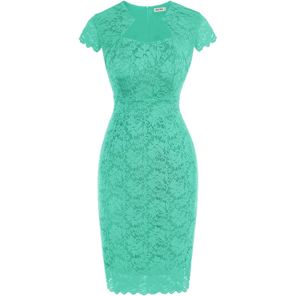 image:imageGRACE KARIN Cocktail Dress for Women Cap Sleeve Lace Dress for Wedding Guest Business Casual DressesLight Blue Green