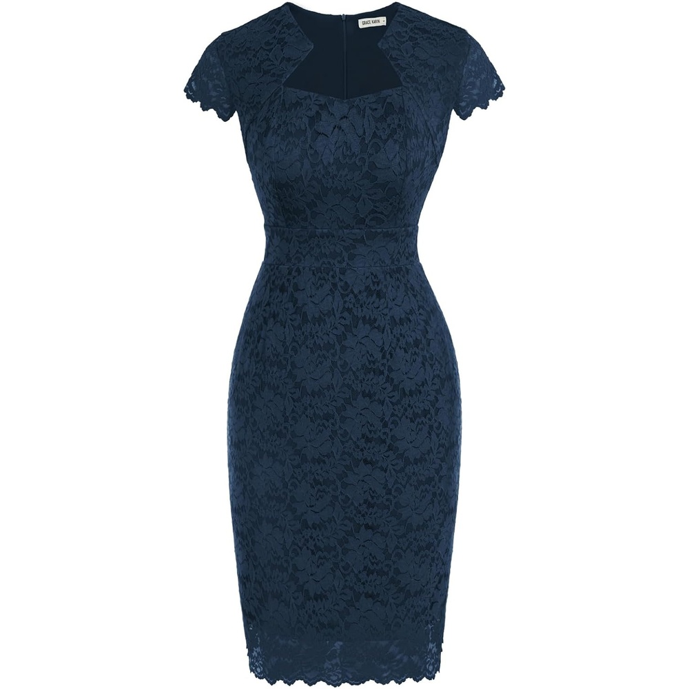 image:imageGRACE KARIN Cocktail Dress for Women Cap Sleeve Lace Dress for Wedding Guest Business Casual DressesNavy Blue