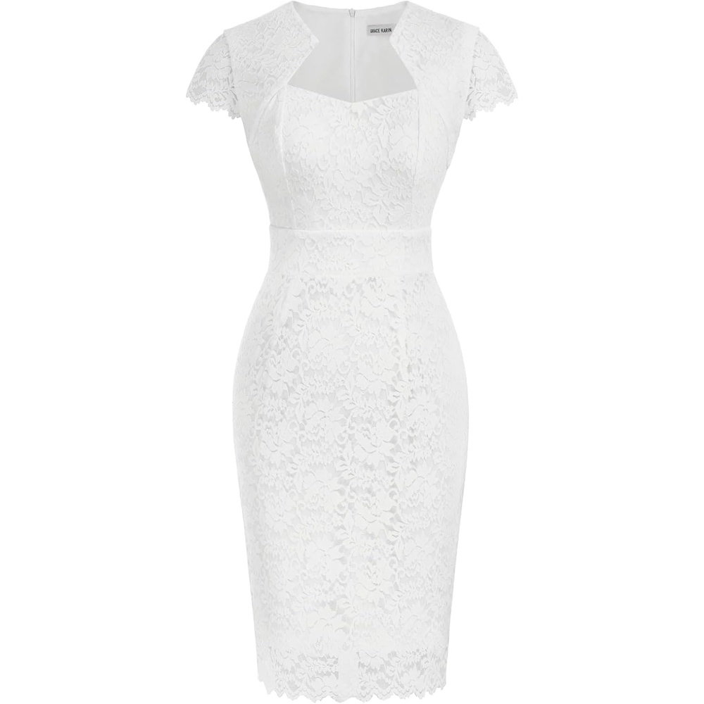 image:imageGRACE KARIN Cocktail Dress for Women Cap Sleeve Lace Dress for Wedding Guest Business Casual DressesWhite