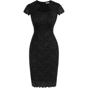 GRACE KARIN Cocktail Dress for Women Cap Sleeve Lace Dress for Wedding Guest Business Casual Dresses(Black)