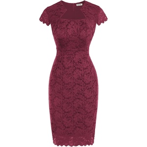 GRACE KARIN Cocktail Dress for Women Cap Sleeve Lace Dress for Wedding Guest Business Casual Dresses(Burgundy)