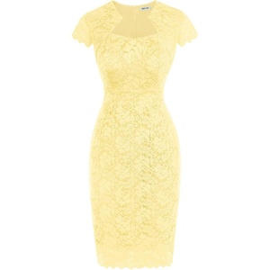 GRACE KARIN Cocktail Dress for Women Cap Sleeve Lace Dress for Wedding Guest Business Casual Dresses(Butter Yellow)