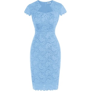 GRACE KARIN Cocktail Dress for Women Cap Sleeve Lace Dress for Wedding Guest Business Casual Dresses(Light Blue)