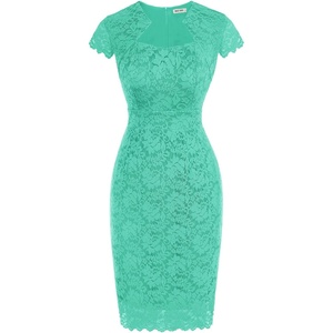 GRACE KARIN Cocktail Dress for Women Cap Sleeve Lace Dress for Wedding Guest Business Casual Dresses(Light Blue Green)