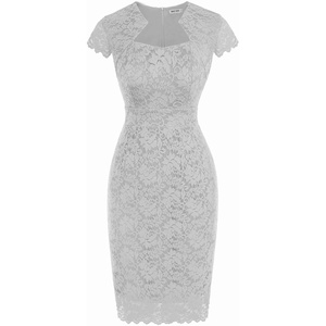 GRACE KARIN Cocktail Dress for Women Cap Sleeve Lace Dress for Wedding Guest Business Casual Dresses(Light Gray)