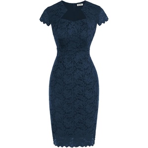 GRACE KARIN Cocktail Dress for Women Cap Sleeve Lace Dress for Wedding Guest Business Casual Dresses(Navy Blue)