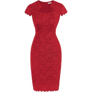 GRACE KARIN Cocktail Dress for Women Cap Sleeve Lace Dress for Wedding Guest Business Casual Dresses(Red)
