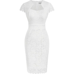 GRACE KARIN Cocktail Dress for Women Cap Sleeve Lace Dress for Wedding Guest Business Casual Dresses(White)