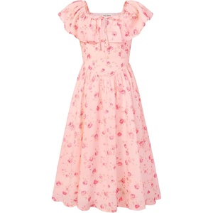 GRACE KARIN Girls Floral Dress Summer Midi Dress Off Shoulder Ruffle Spring Long Dresses(Pink Flower)