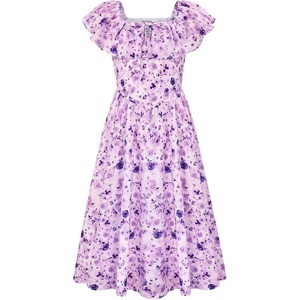 GRACE KARIN Girls Floral Dress Summer Midi Dress Off Shoulder Ruffle Spring Long Dresses(Purple Flower)