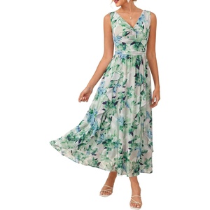 GRACE KARIN Women’s Summer Sleeveless Floral Maxi Dress V Neck Formal Wedding Guest Dress A Line Beach Vacation Clothes(Light Green Floral)