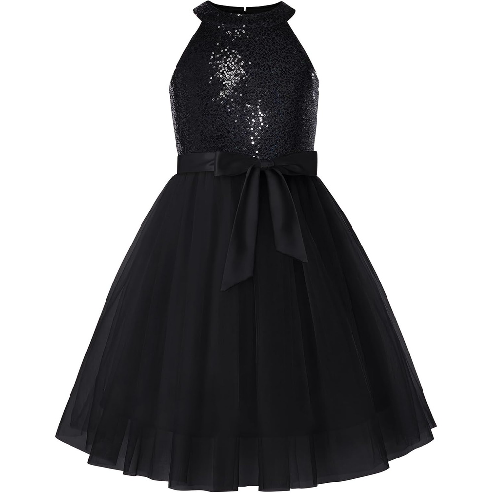 image:imageGRACE KARIN Girls Sequin Dress Halter Sleeveless Tulle Princess Party Wedding Flower Girl Dresses 612YBlack