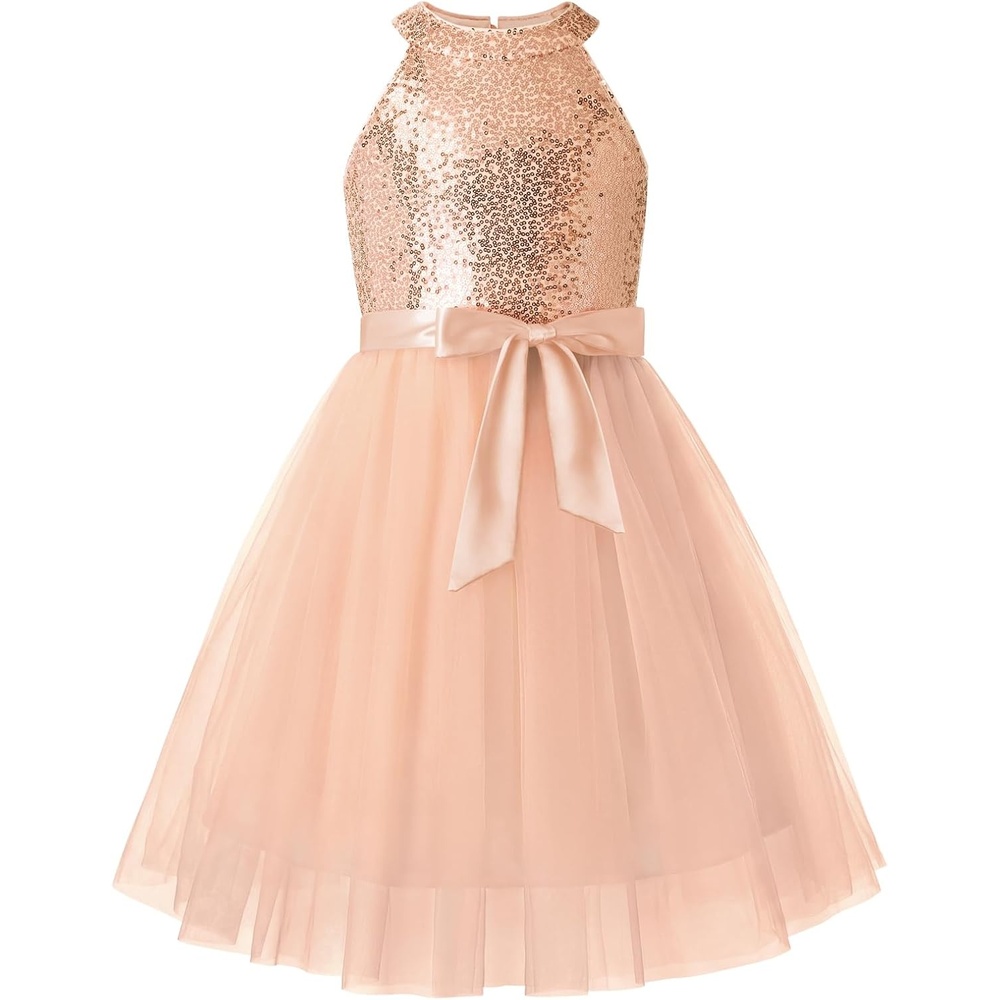 image:imageGRACE KARIN Girls Sequin Dress Halter Sleeveless Tulle Princess Party Wedding Flower Girl Dresses 612YRose Gold