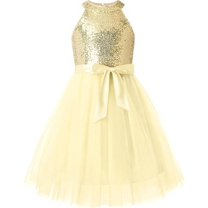GRACE KARIN Girls Sequin Dress Halter Sleeveless Tulle Princess Party Wedding Flower Girl Dresses 6-12Y(Champagne Gold)