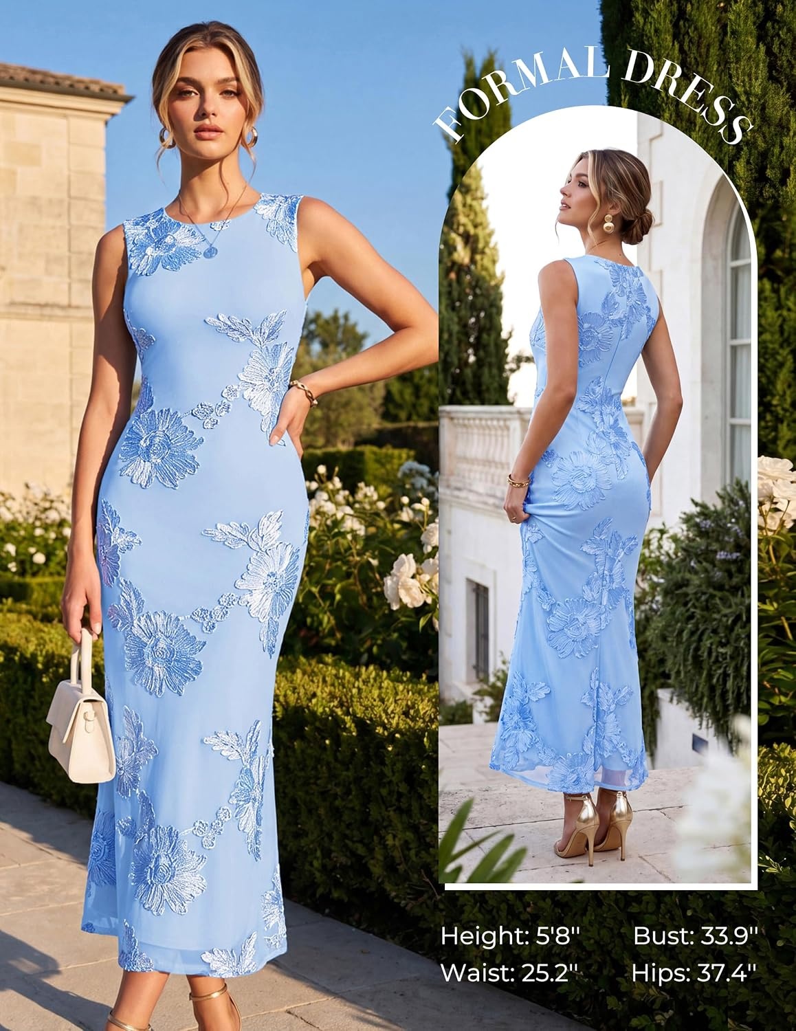 image:imageGRACE KARIN Womens Summer Floral Wedding Guest Dresses 2026 Sleeveless Mesh Bodycon Maxi Dress Cocktail Party Long DressesBaby Blue