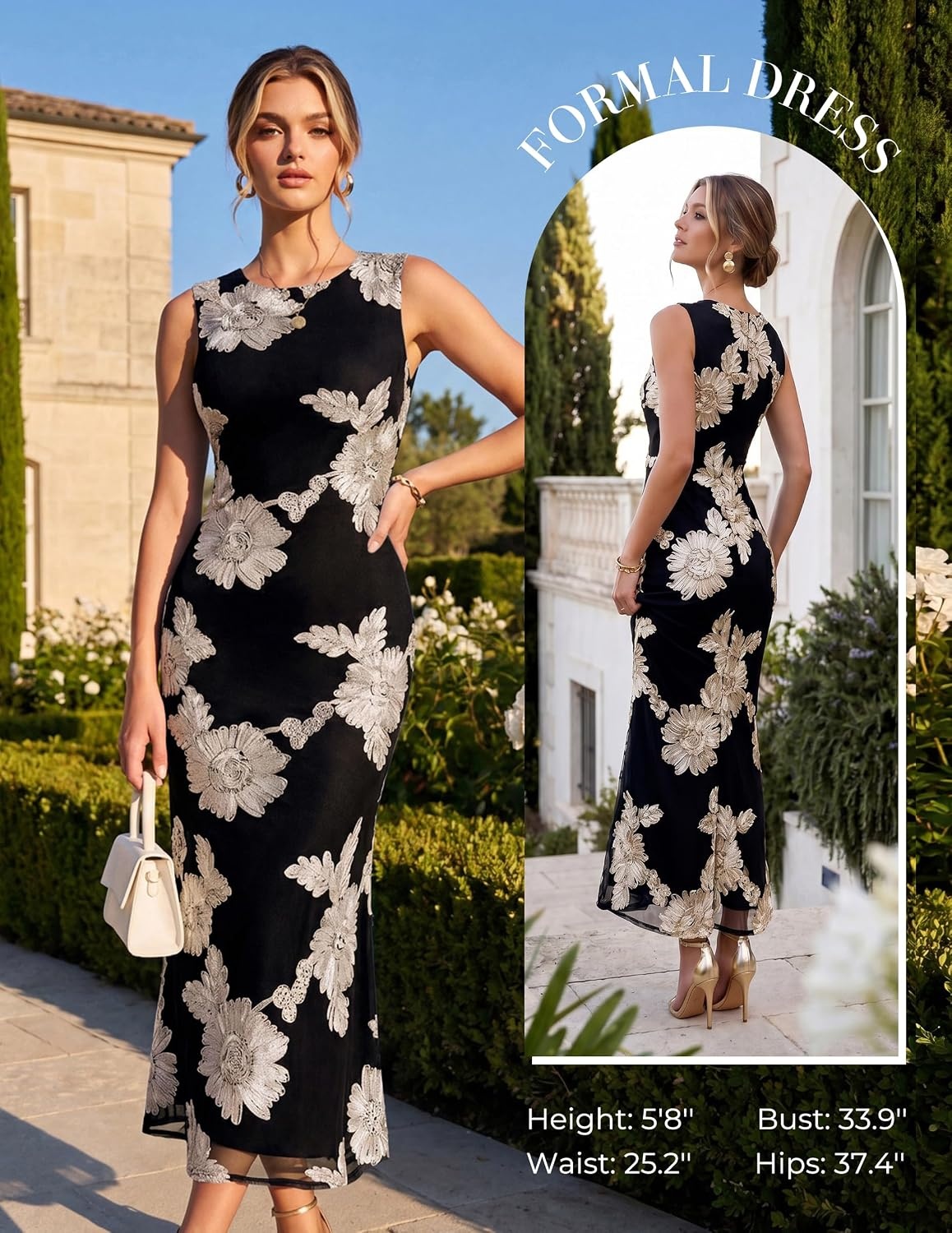 image:imageGRACE KARIN Womens Summer Floral Wedding Guest Dresses 2026 Sleeveless Mesh Bodycon Maxi Dress Cocktail Party Long DressesBlack