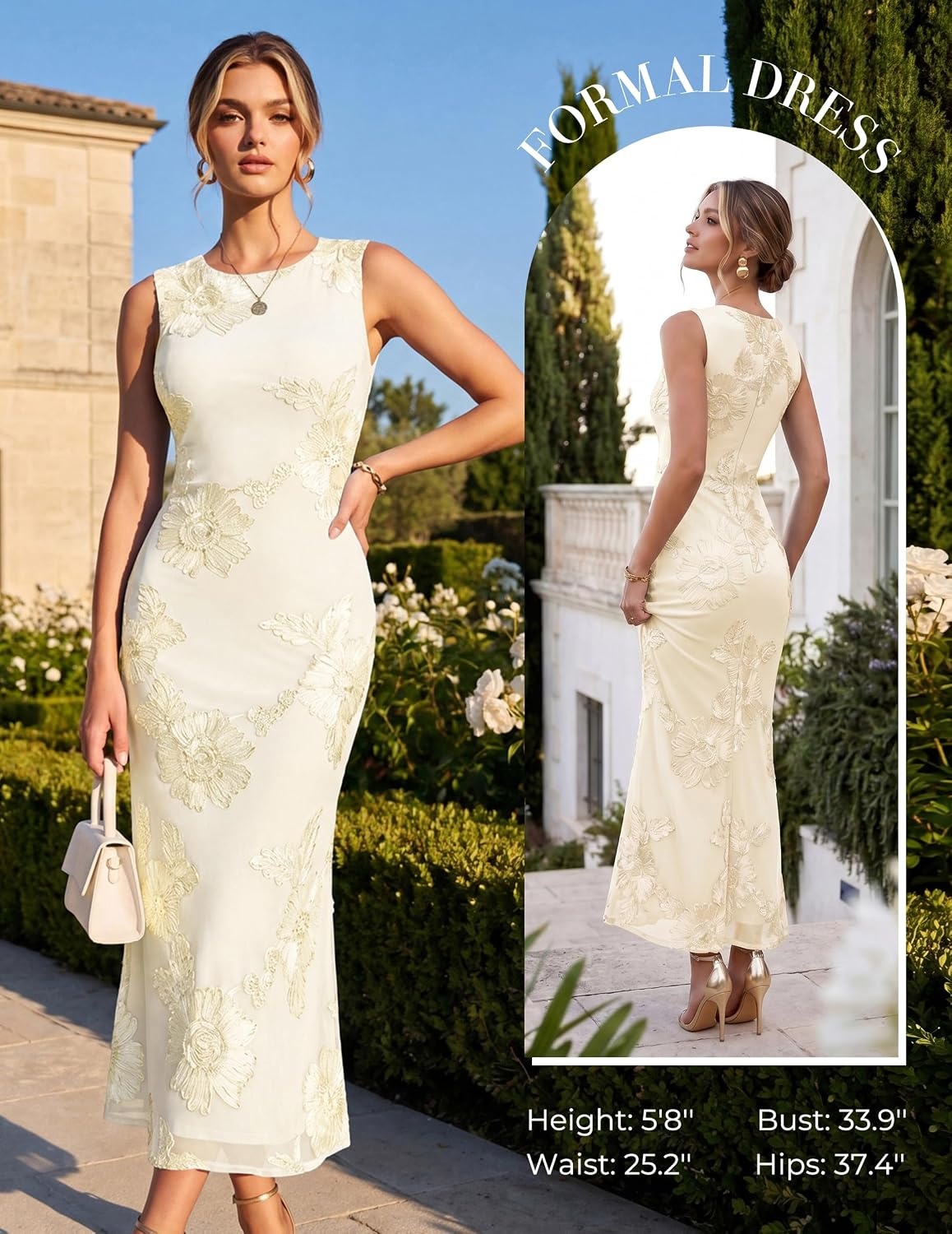image:imageGRACE KARIN Womens Summer Floral Wedding Guest Dresses 2026 Sleeveless Mesh Bodycon Maxi Dress Cocktail Party Long DressesCream