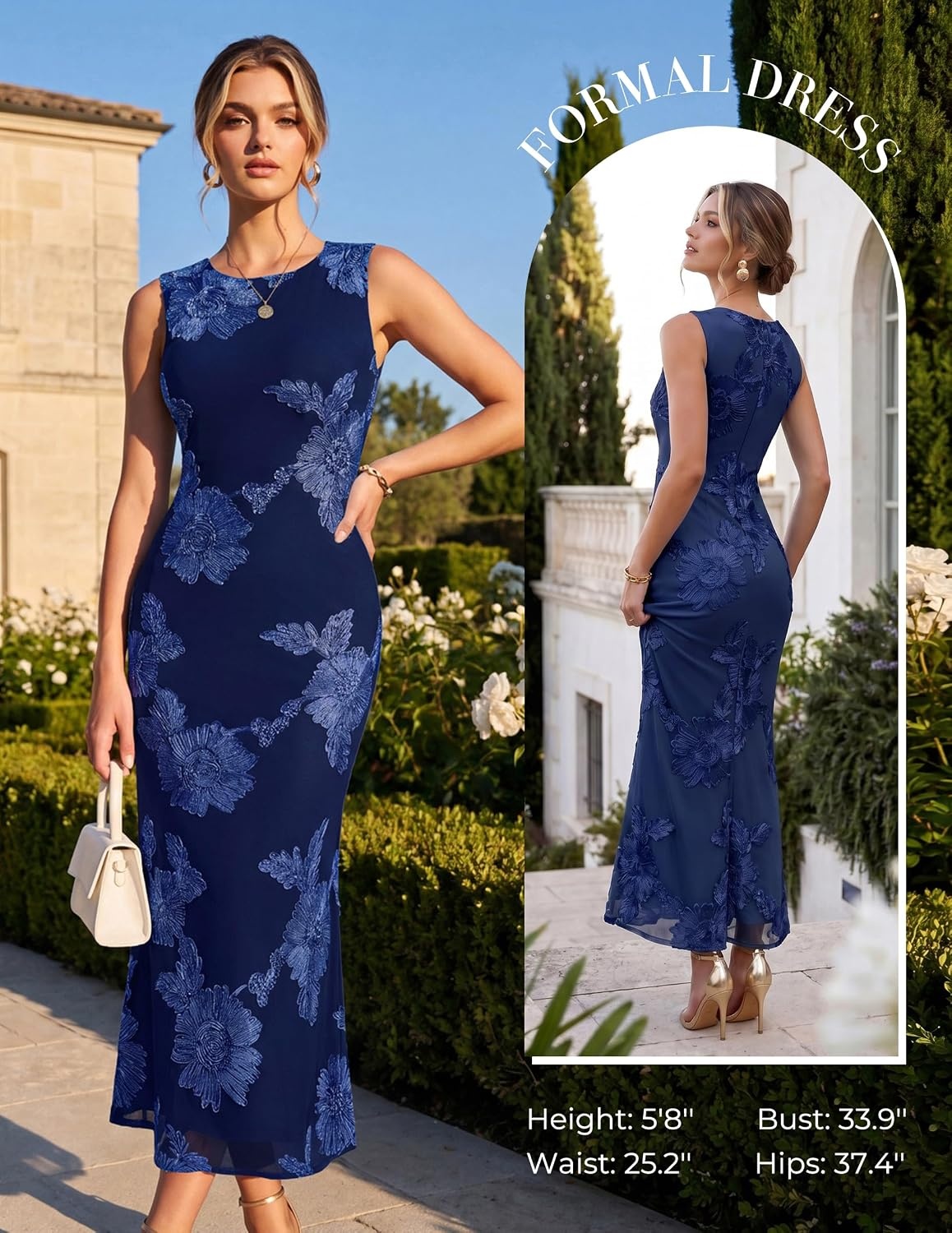 image:imageGRACE KARIN Womens Summer Floral Wedding Guest Dresses 2026 Sleeveless Mesh Bodycon Maxi Dress Cocktail Party Long DressesNavy