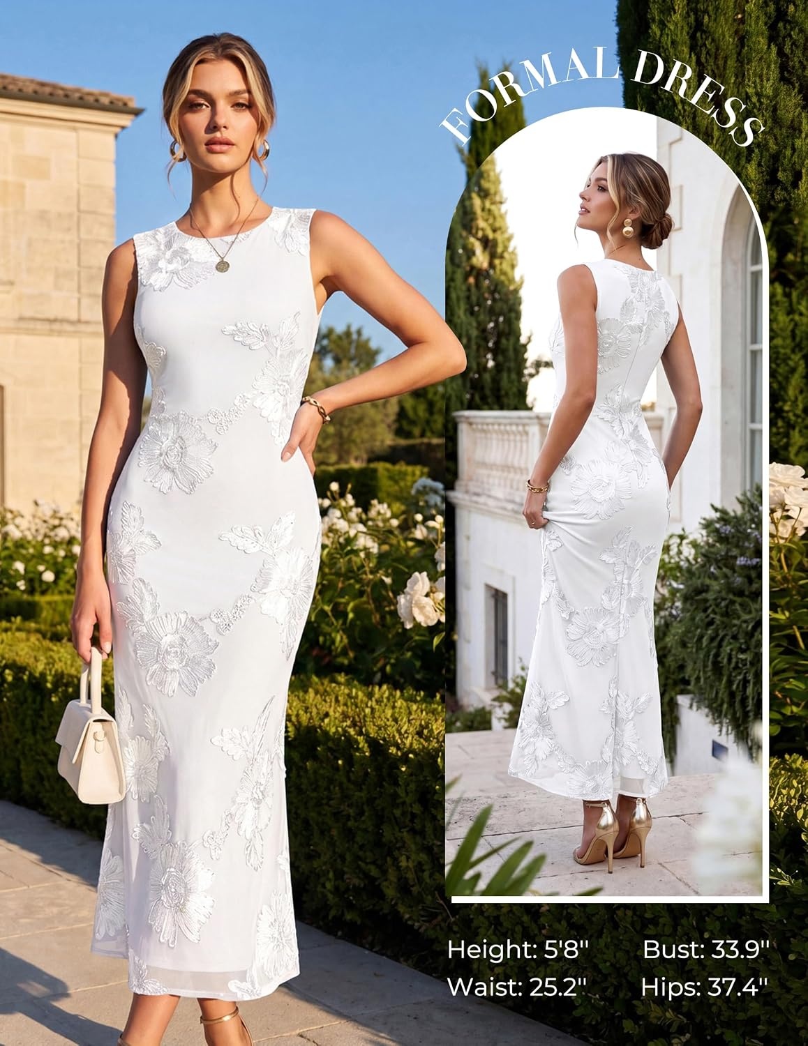 image:imageGRACE KARIN Womens Summer Floral Wedding Guest Dresses 2026 Sleeveless Mesh Bodycon Maxi Dress Cocktail Party Long DressesWhite
