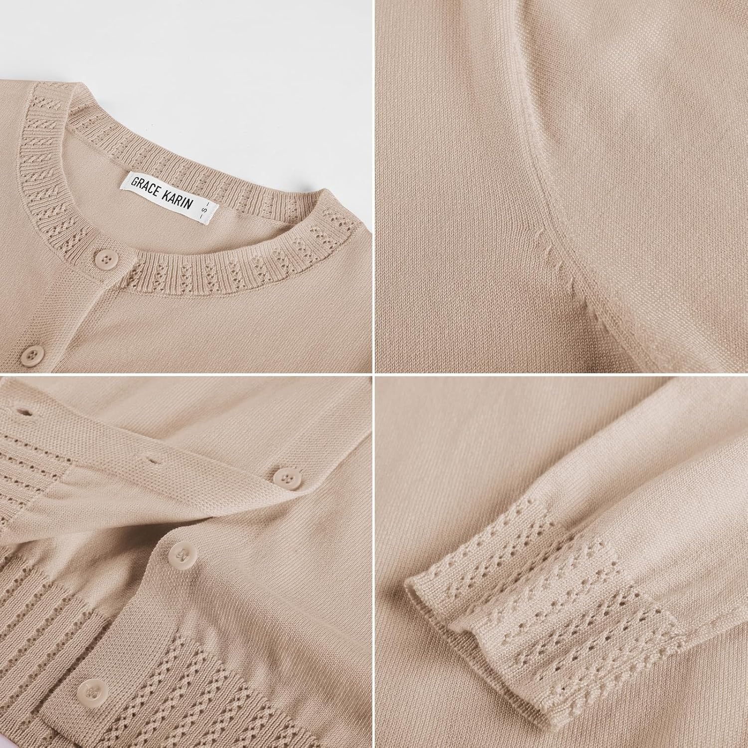 image:imageGRACE KARIN Cardigans for Women Trendy Lightweight Cropped Button Front Knit Sweaters Fall Fashion Outfits Khaki S