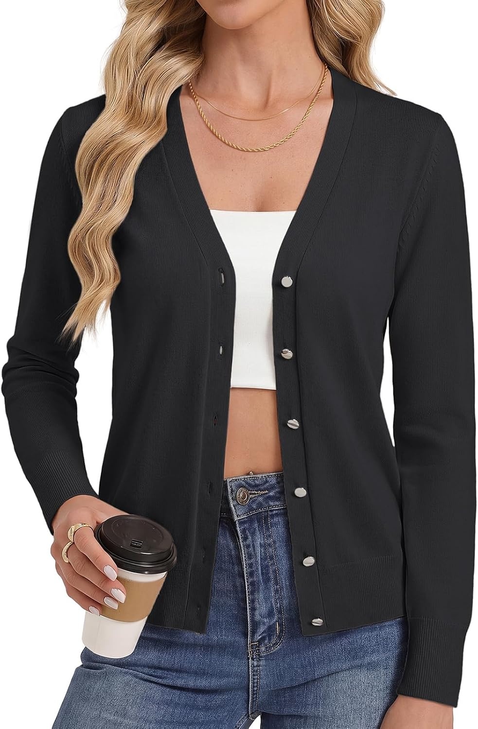 image:imageGRACE KARIN Lightweight Cardigan Sweaters for Women V Neck Open Front Dressy Shrugs 2026 Summer Business Casual OutfitsBlack