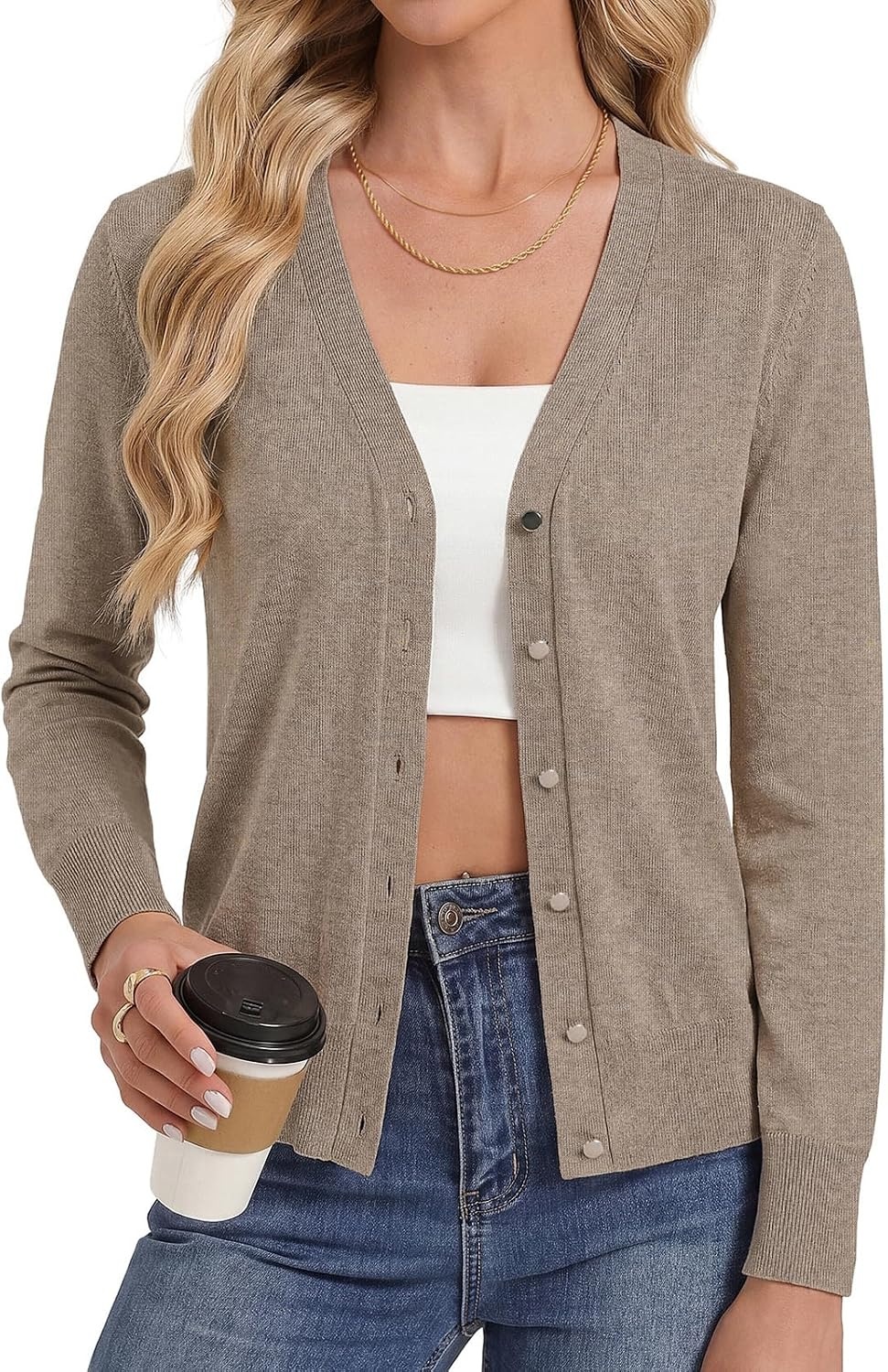 image:imageGRACE KARIN Lightweight Cardigan Sweaters for Women V Neck Open Front Dressy Shrugs 2026 Summer Business Casual OutfitsKhaki