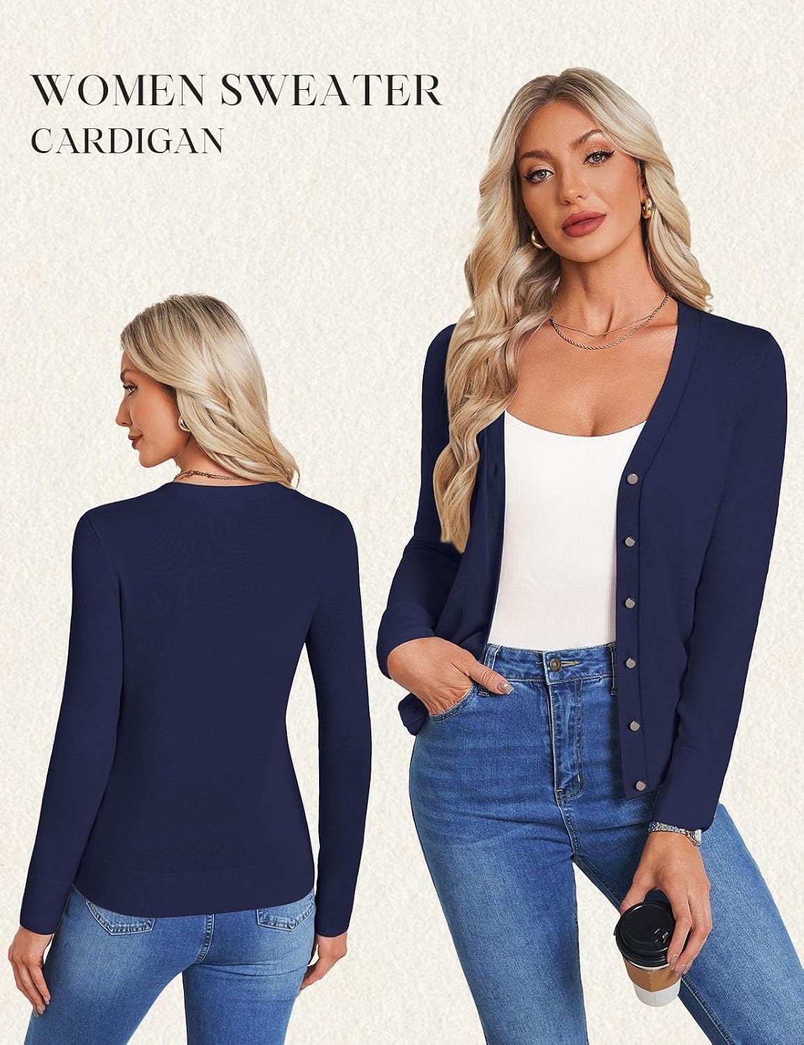 image:imageGRACE KARIN Lightweight Cardigan Sweaters for Women V Neck Open Front Dressy Shrugs 2026 Summer Business Casual OutfitsNavy Blue