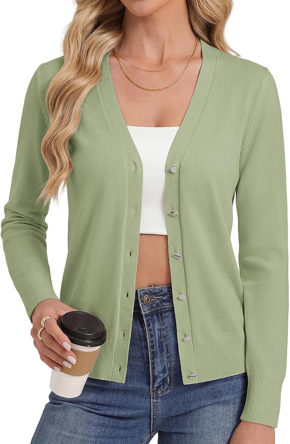 image:imageGRACE KARIN Lightweight Cardigan Sweaters for Women V Neck Open Front Dressy Shrugs 2026 Summer Business Casual OutfitsSage Green