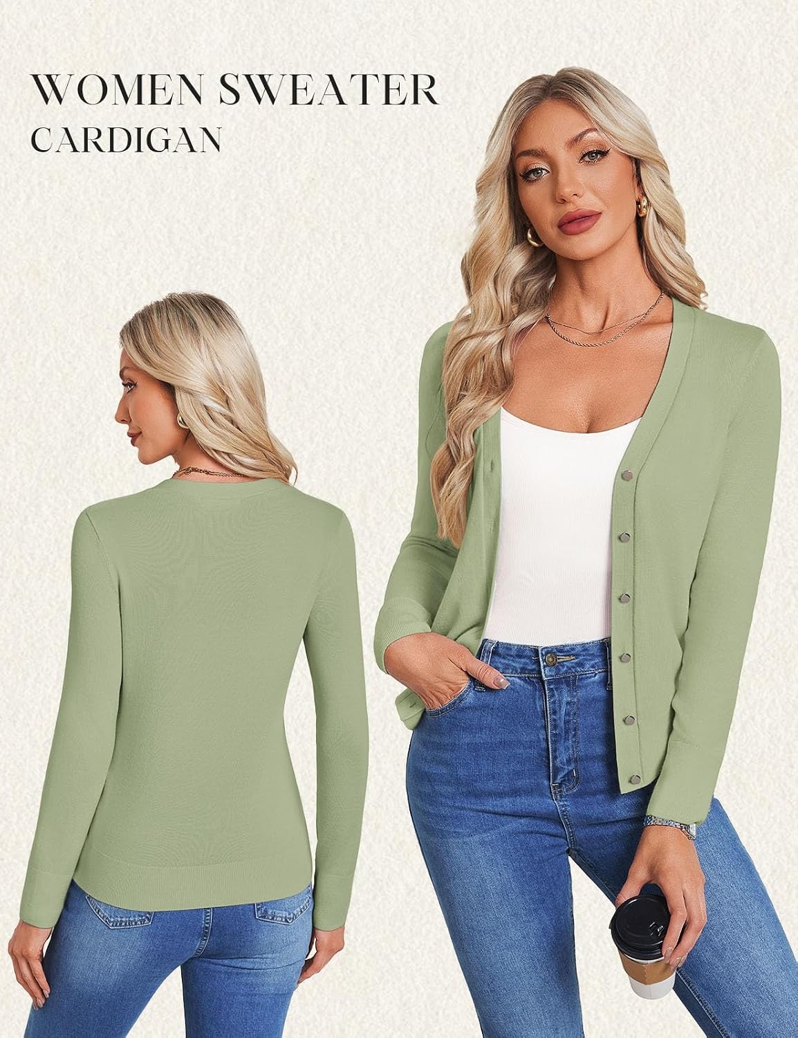 image:imageGRACE KARIN Lightweight Cardigan Sweaters for Women V Neck Open Front Dressy Shrugs 2026 Summer Business Casual OutfitsSage Green