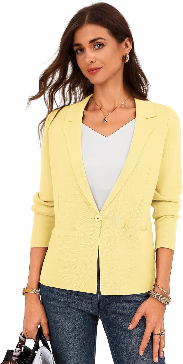 image:imageGRACE KARIN Women Sweater Blazer Business Casual 2026 Knit Suit Jackets Long Sleeve Lightweight Cardigan Work OfficeButter Yellow