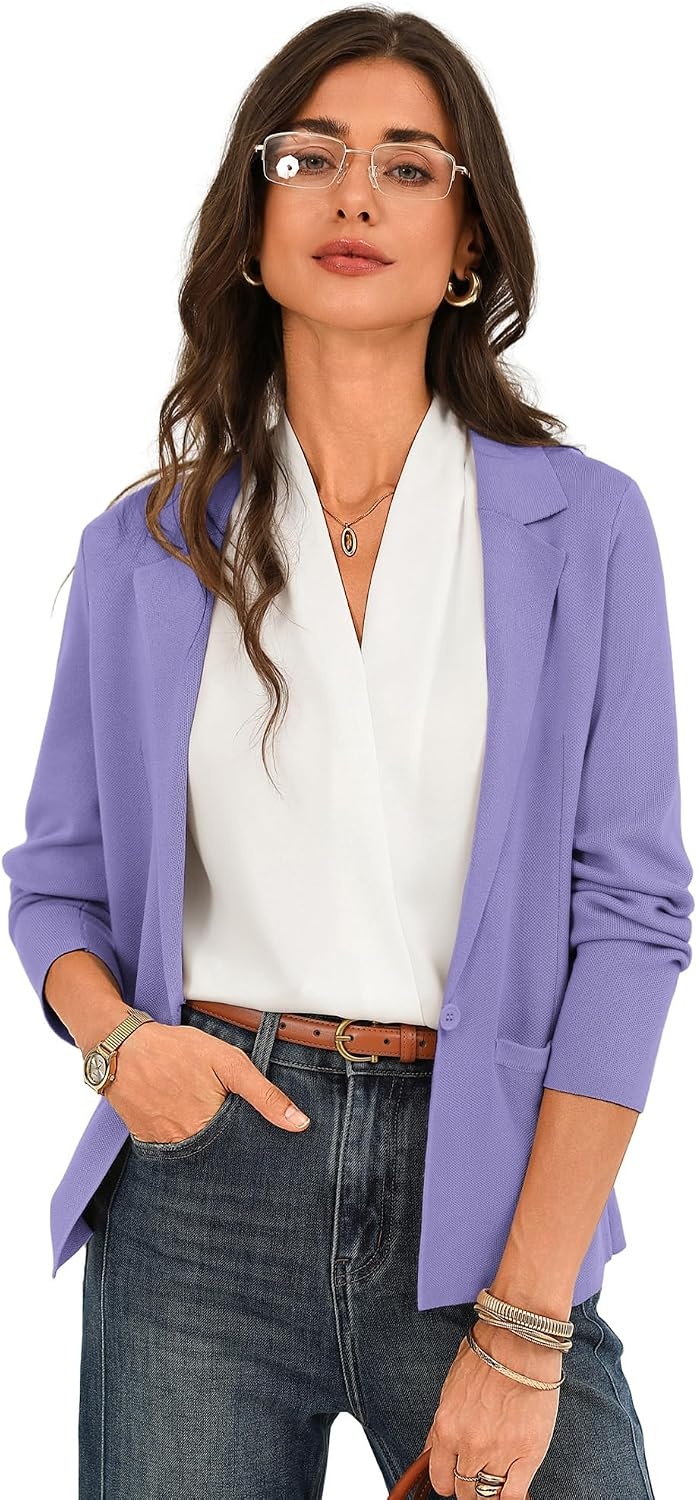 image:imageGRACE KARIN Women Sweater Blazer Business Casual 2026 Knit Suit Jackets Long Sleeve Lightweight Cardigan Work OfficePurple