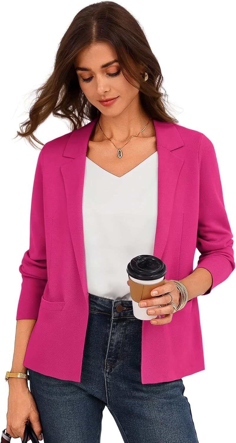 image:imageGRACE KARIN Women Sweater Blazer Business Casual 2026 Knit Suit Jackets Long Sleeve Lightweight Cardigan Work OfficeRose Pink