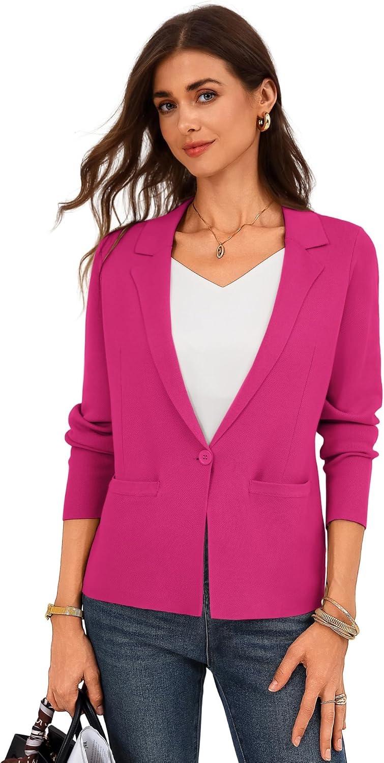 image:imageGRACE KARIN Women Sweater Blazer Business Casual 2026 Knit Suit Jackets Long Sleeve Lightweight Cardigan Work OfficeRose Pink