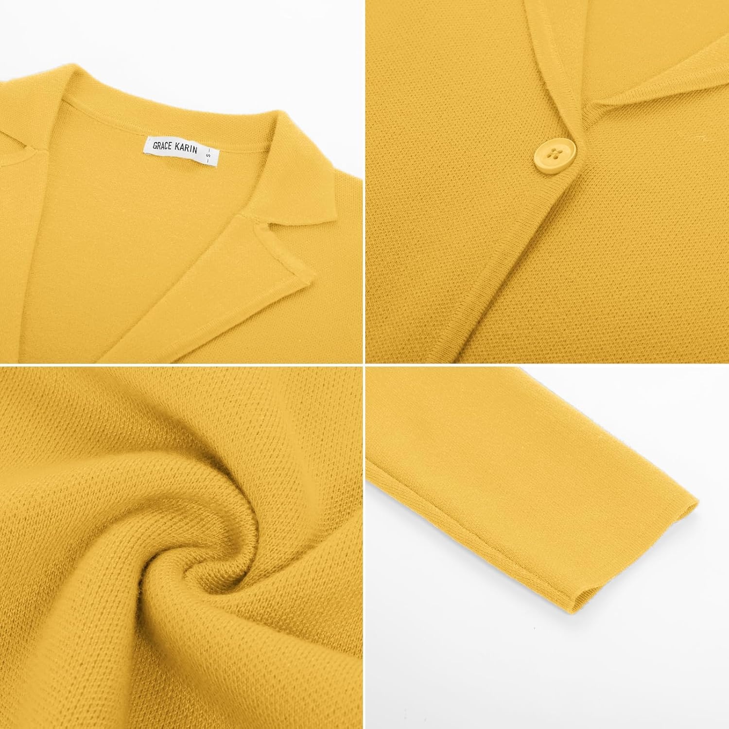 image:imageGRACE KARIN Women Sweater Blazer Casual Work Croppped Cardigan Lightweight Button Front Short Knit Blazer Jacket SXXLYellow