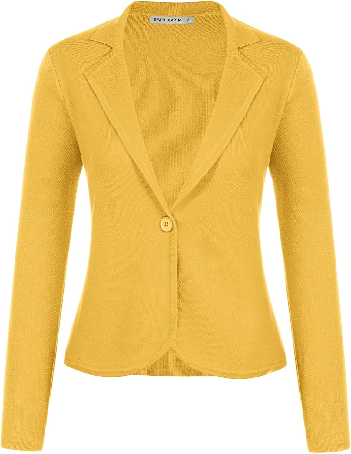 image:imageGRACE KARIN Women Sweater Blazer Casual Work Croppped Cardigan Lightweight Button Front Short Knit Blazer Jacket SXXLYellow