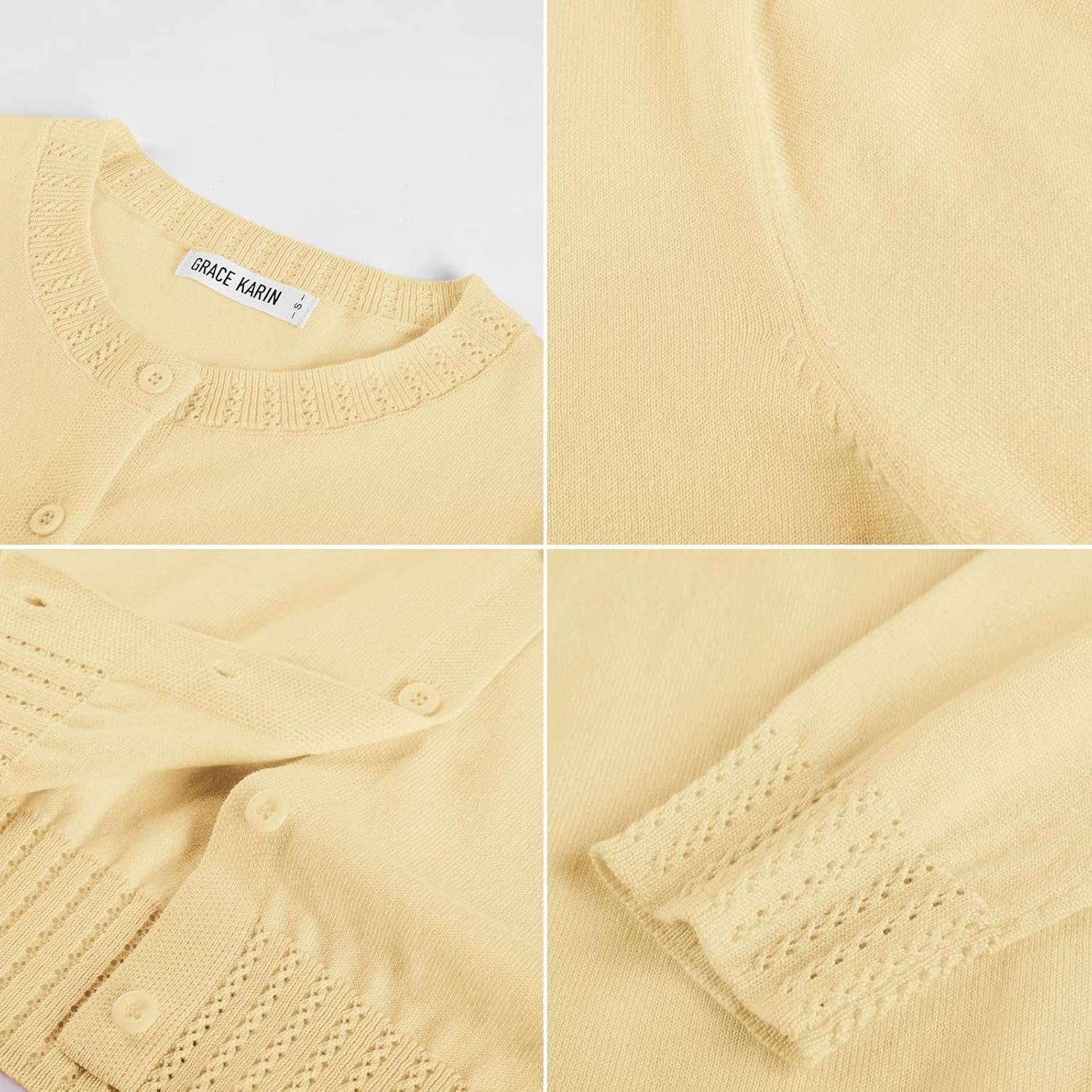 image:imageGRACE KARIN Womens Cropped Cardigan Sweaters Trendy Lightweight Shrugs Button Up Long Sleeve Knit TopsLight Yellow