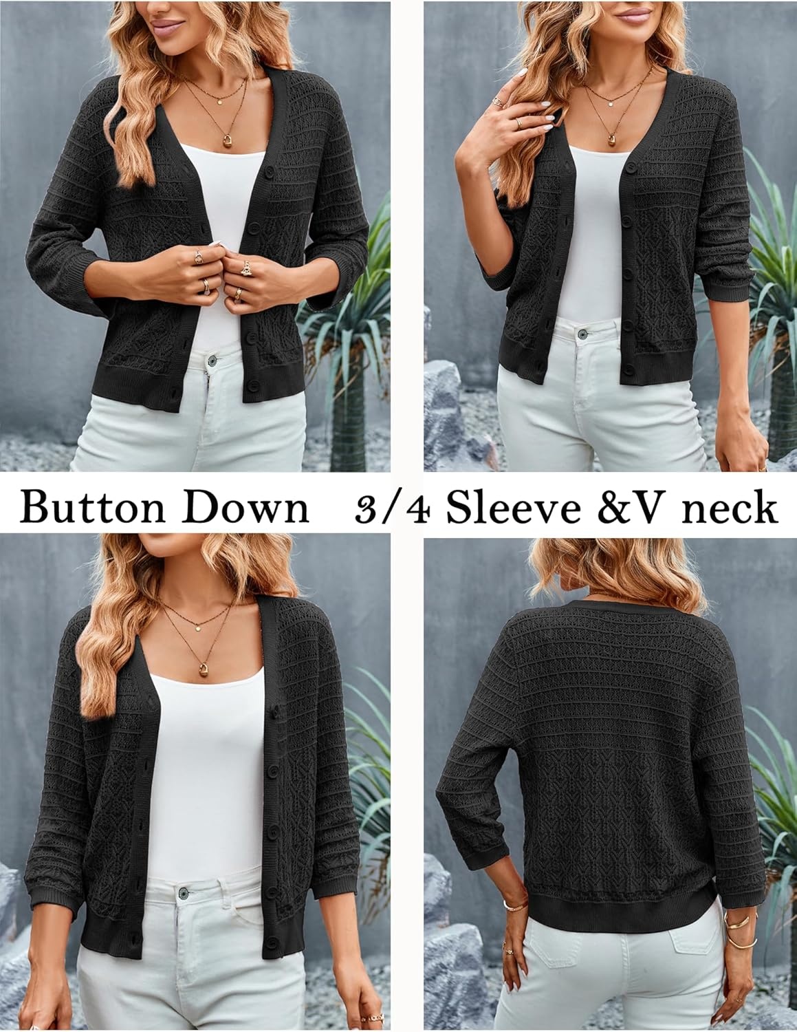 image:imageGRACE KARIN Womens Lightweigt Cardigan Sweater 2026 Summer 34 Sleeve Button Down Cardigans Trendy Knit Shrug OutfitBlack