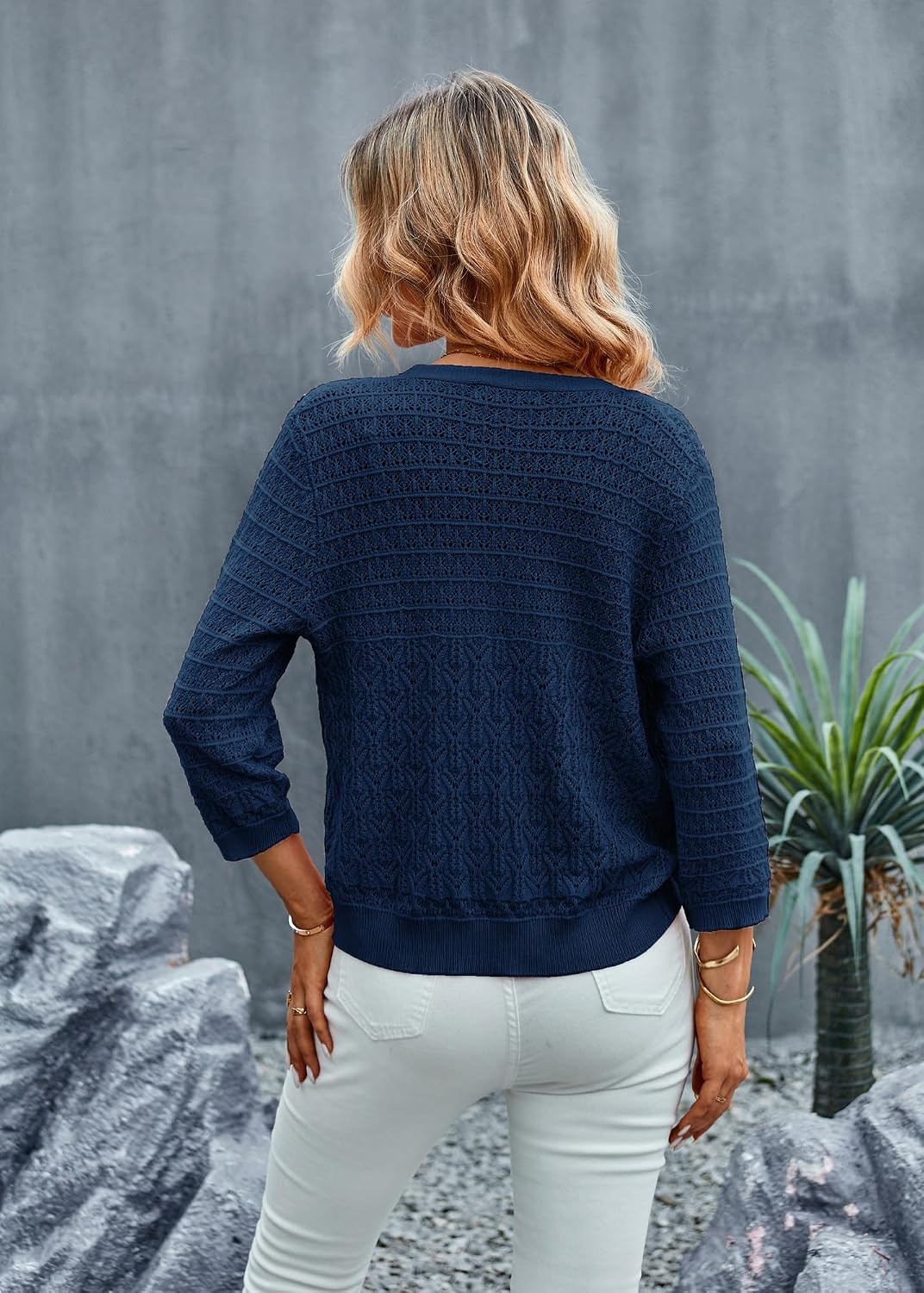 image:imageGRACE KARIN Womens Lightweigt Cardigan Sweater 2026 Summer 34 Sleeve Button Down Cardigans Trendy Knit Shrug OutfitDark Blue