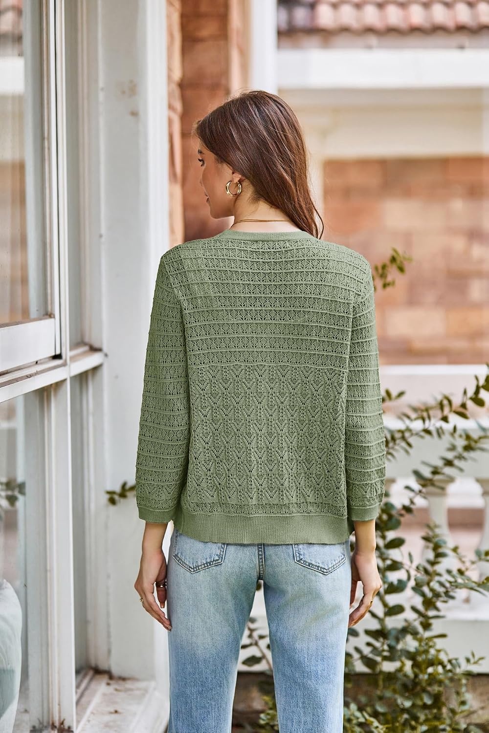 image:imageGRACE KARIN Womens Lightweigt Cardigan Sweater 2026 Summer 34 Sleeve Button Down Cardigans Trendy Knit Shrug OutfitGreen