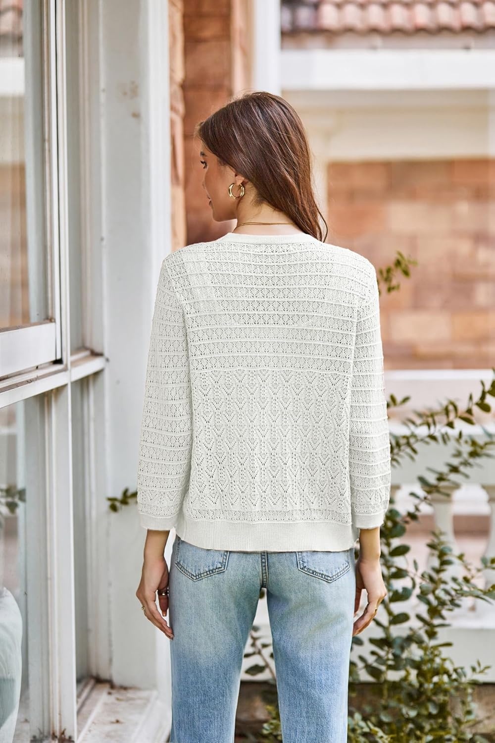 image:imageGRACE KARIN Womens Lightweigt Cardigan Sweater 2026 Summer 34 Sleeve Button Down Cardigans Trendy Knit Shrug OutfitIvory White