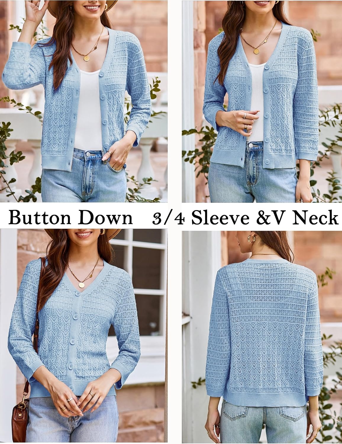 image:imageGRACE KARIN Womens Lightweigt Cardigan Sweater 2026 Summer 34 Sleeve Button Down Cardigans Trendy Knit Shrug OutfitLight Blue