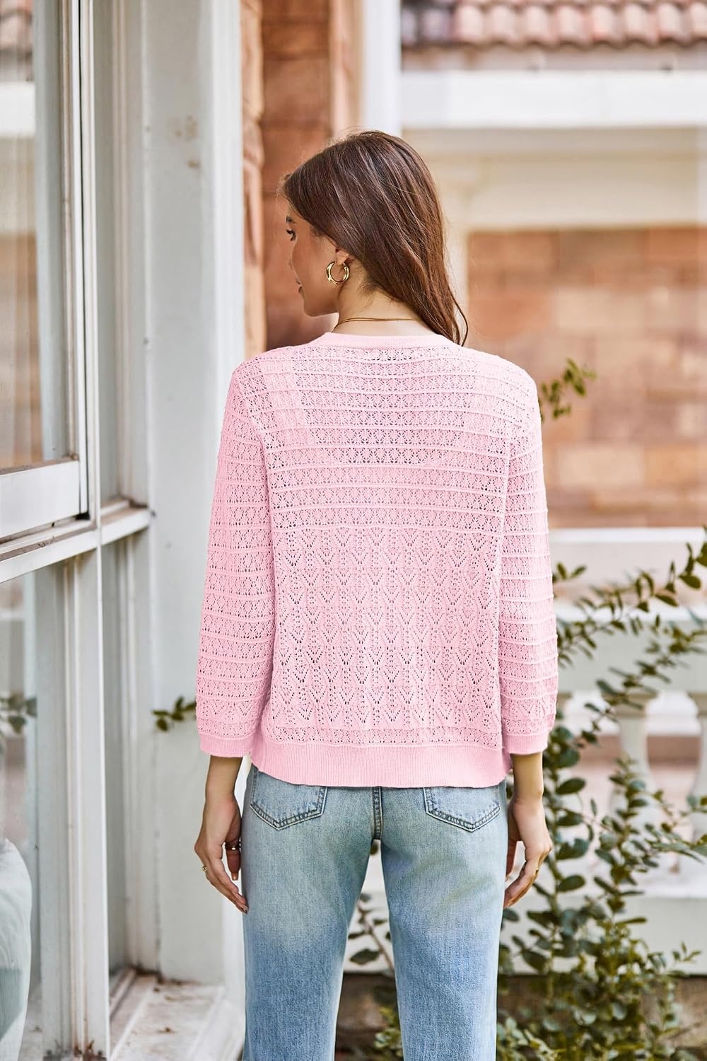image:imageGRACE KARIN Womens Lightweigt Cardigan Sweater 2026 Summer 34 Sleeve Button Down Cardigans Trendy Knit Shrug OutfitLight Pink